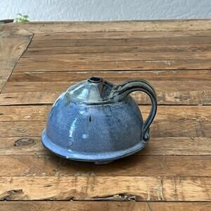 Studio Art Pottery Oil Lamp Blue & Gray Tones 4.5” Tall Speckle Glazed